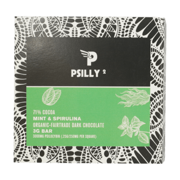 Psilly - Dark Chocolate Bar - Mint & Spirulina | Shroom Delivery Toronto Canada